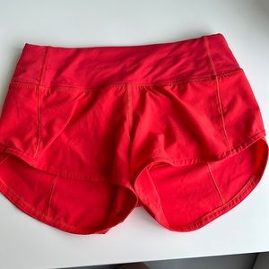 lululemon speed up shorts - carnation red - size 0 - 2.5” - low rise